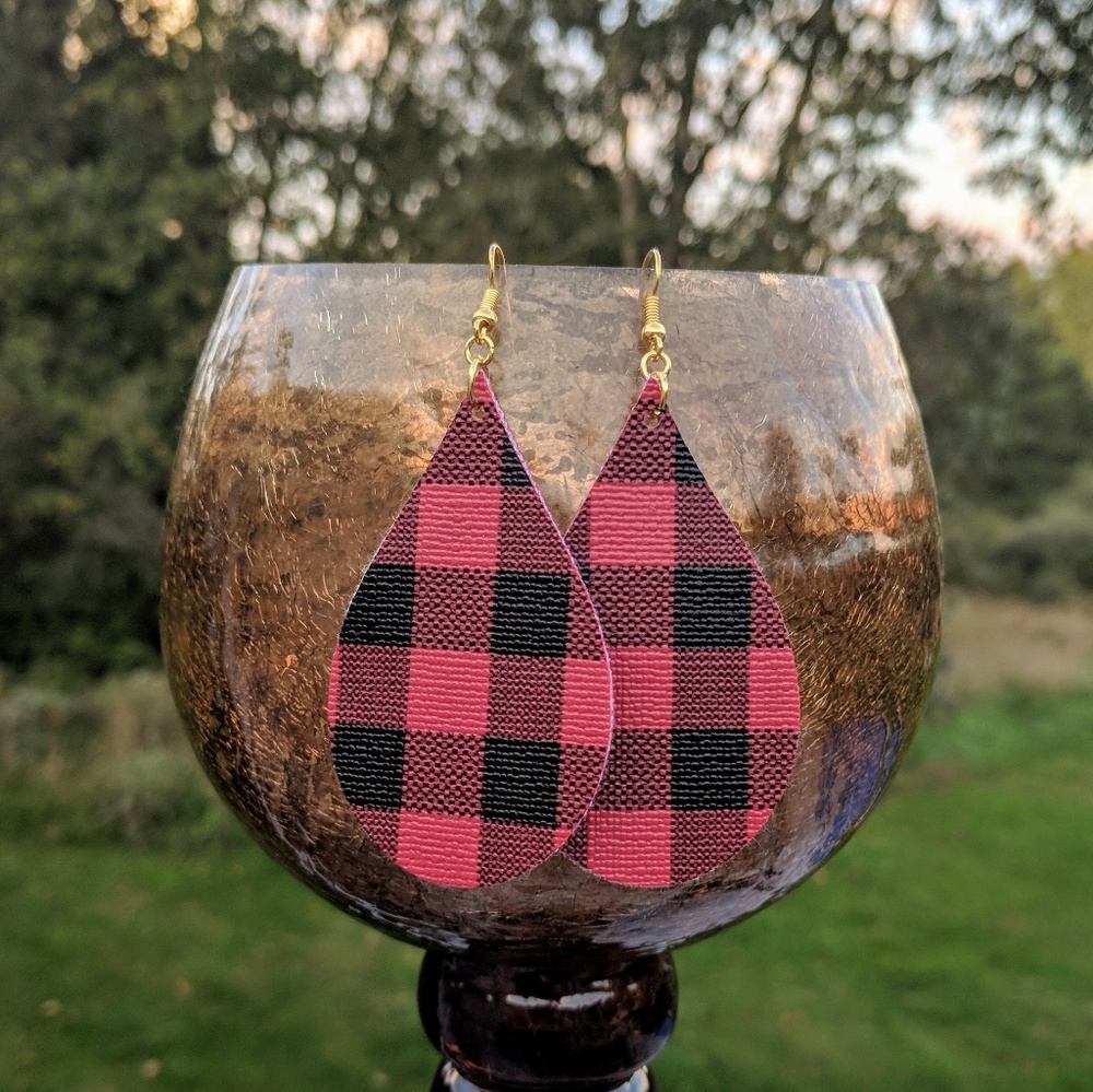 Buffalo Plaid Faux Leather Earrings